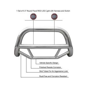 Black Horse Off Road Bull Bar, Max, 2-1/2 Inch Diameter Tube, Polished, Stainless Steel, Without Skid Plate – MBS-JEB9001-PLFR