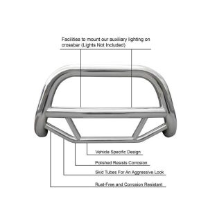Black Horse Off Road Bull Bar, Max, 2-1/2 Inch Diameter Tube, Polished, Stainless Steel, Without Skid Plate, Without Light Bar – MBS-TOB4401
