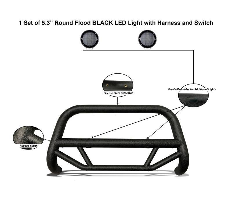 Black Horse Off Road Bull Bar, Max T, 2-1/2 Inch Diameter Tube, Powder Coated, Textured Black, Steel, Without Skid Plate – MBT-MG403-PLFB