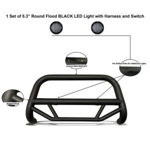 Black Horse Off Road Bull Bar, Max T, 2-1/2 Inch Diameter Tube, Powder Coated, Textured Black, Steel, Without Skid Plate – MBT-MG612-PLFB