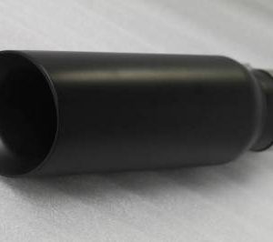 Black Horse Off Road Exhaust Tail Pipe Tip, 2-3/4 Inch Inlet Diameter, 12 Inch Overall Length, 4 Inch Round Rolled Edge Outlet Diameter – MT-RR03BK