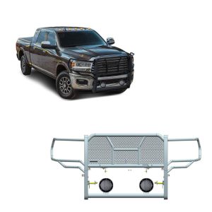 Black Horse Off Road Grille Guard, Rugged Series, 3-Piece Modular, Semi-Gloss Powder Coat, Steel, 2-1/4 Inch Bar Diameter – RU-DORA20-B-PLFB
