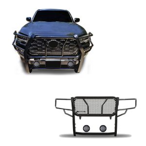 Black Horse Off Road Grille Guard, Rugged Series, 3-Piece Modular, Semi-Gloss Powder Coat, Steel, 2-1/4 Inch Bar Diameter – RU-TOTA16-B-PLFB