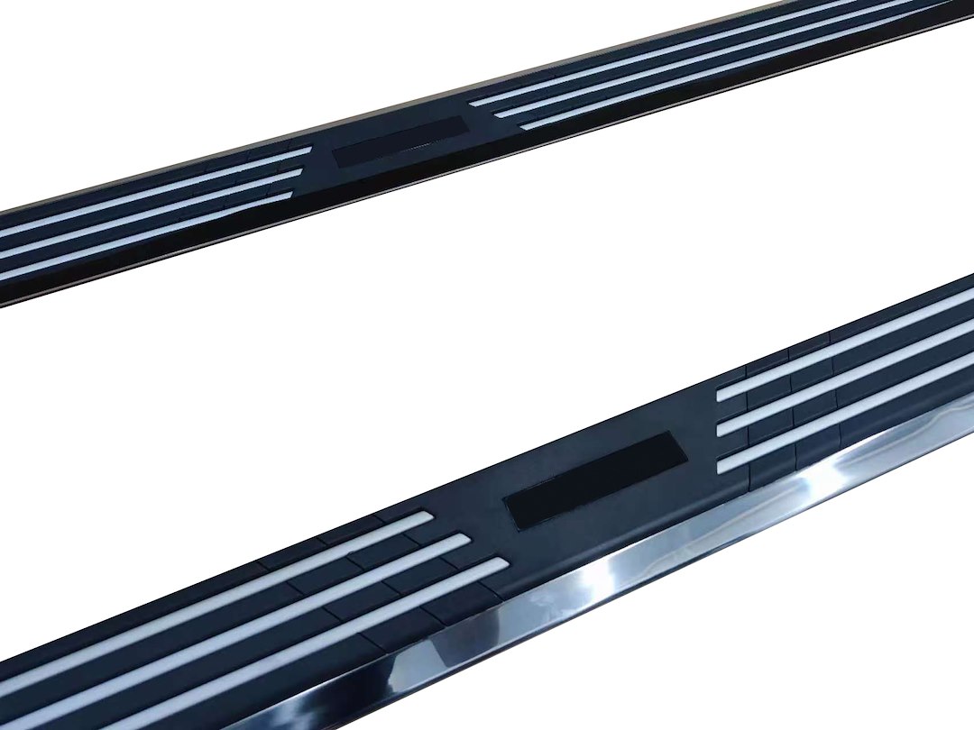 Black Horse Off Road Running Board, Pinnacle, Black Aluminum/ Chrome Stainless Steel Trim, Unlighted, Frame Mount, With Mounting Hardware – PITS79