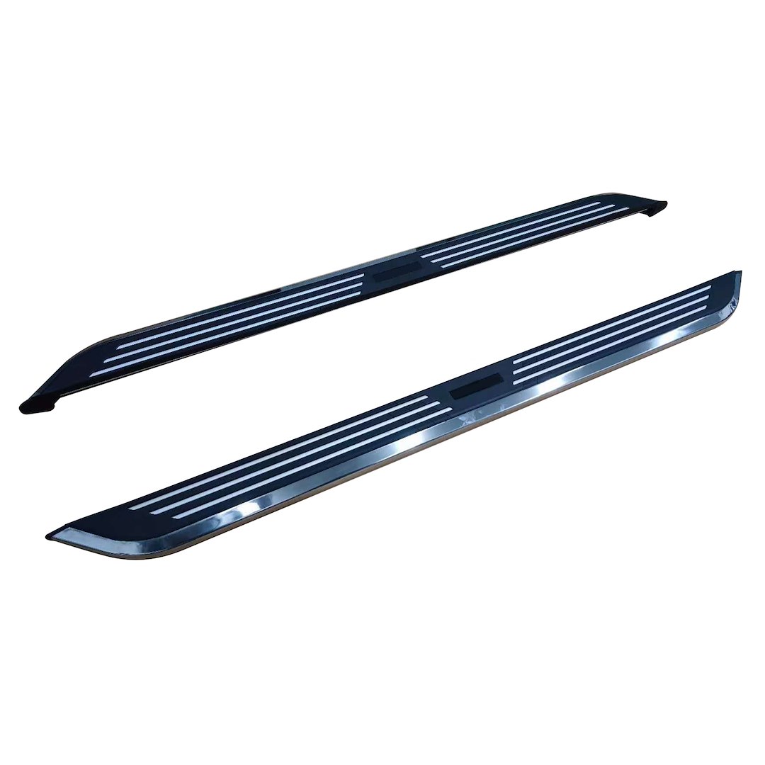 Black Horse Off Road Running Board, Pinnacle, Black Aluminum/ Chrome Stainless Steel Trim, Unlighted, Frame Mount, With Mounting Hardware – PITS79