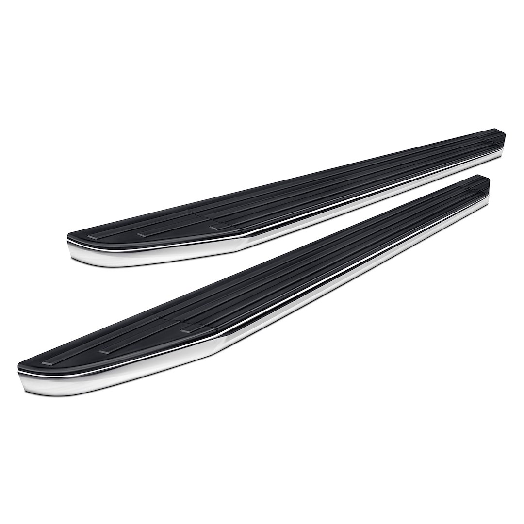 Black Horse Off Road Running Board, Premium, Black Aluminum/ Chrome Stainless Steel Trim, Unlighted, Frame Mount, With Mounting Hardware – PR-DGJO