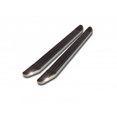 Black Horse Off Road Running Board, Premium, Black Aluminum/ Chrome Stainless Steel Trim, Unlighted, Frame Mount, With Mounting Hardware – PR-DGJO