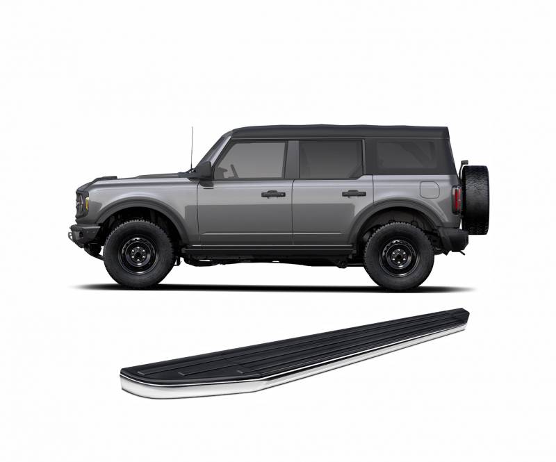 Black Horse Off Road Running Board, Premium, Black Aluminum/ Chrome Stainless Steel Trim, Unlighted, Frame Mount, With Mounting Hardware – PR-F1272