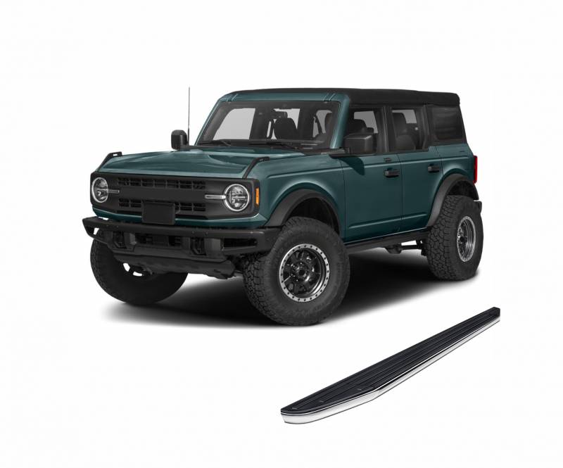 Black Horse Off Road Running Board, Premium, Black Aluminum/ Chrome Stainless Steel Trim, Unlighted, Frame Mount, With Mounting Hardware – PR-F1272