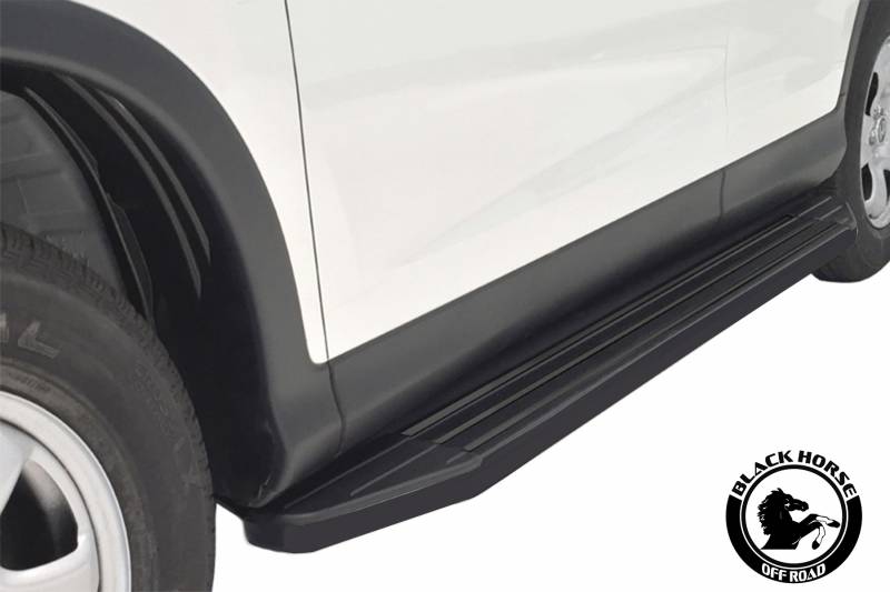Black Horse Off Road Running Board, Peerless, Aluminum, Rubber/ Stainless Steel Finish, 5 Inch Stepping Surface, No Drilling – PR-TY4RBK