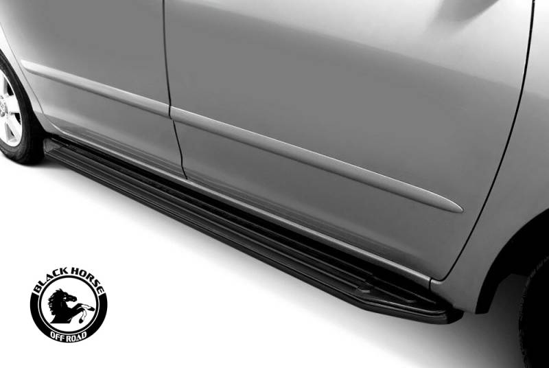 Black Horse Off Road Running Board, Peerless, Aluminum, Rubber/ Stainless Steel Finish, 5 Inch Stepping Surface, No Drilling – PR-TY4RBK