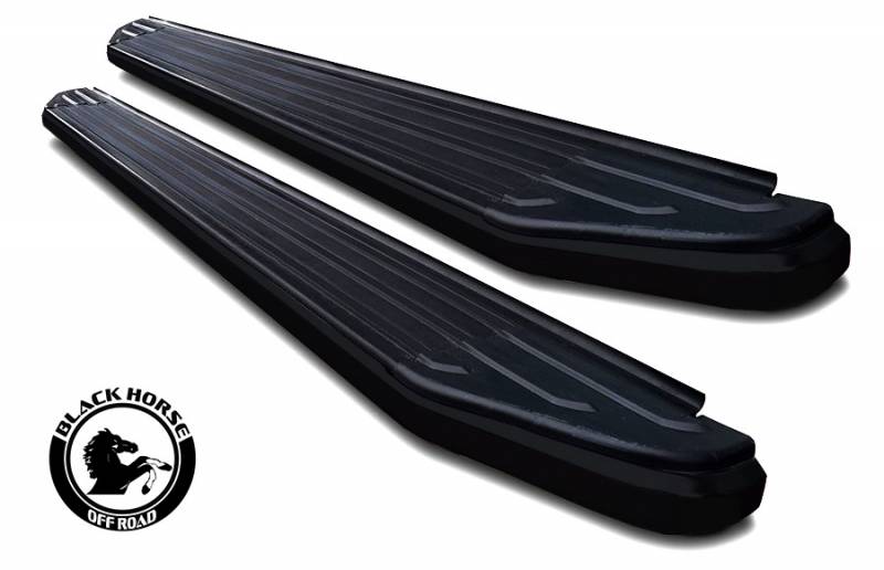 Black Horse Off Road Running Board, Peerless, Aluminum, Rubber/ Stainless Steel Finish, 5 Inch Stepping Surface, No Drilling – PR-TY4RBK