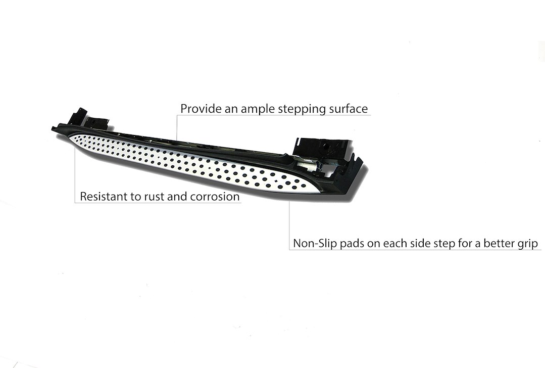 Black Horse Off Road Running Board, Replica, Polished Extruded Aluminum/ Black Trim, Unlighted, Frame Mount, With Mounting Hardware – RMWGL-13