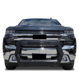 Black Horse Off Road Bull Bar, Rover, Matte Black, Powder Coated, Steel, With License Plate Relocation Bracket, With Auxiliary Lighting – ROGSI19