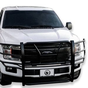 Black Horse Off Road Grille Guard, Rugged Series, 3-Piece Modular, Powder Coated, Steel, With Brush Guard, Without Skid Plate – RU-FOF115-B
