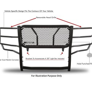 Black Horse Off Road Grille Guard, Rugged Series, Powder Coated, Steel, With Brush Guard, Without Skid Plate – RU-FOF116-B