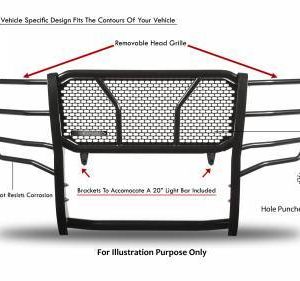 Black Horse Off Road Grille Guard, Rugged Series, Semi-Gloss Powder Coat, Steel, 2.25 Inch Bar Diameter, With Brush Guard – RU-FOF211-B