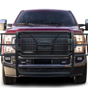 Black Horse Off Road Grille Guard, Rugged Series, Powder Coated, Steel, With Brush Guard, Without Skid Plate – RU-FOF217-B