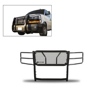 Black Horse Off Road Grille Guard, Rugged Series, 3 Piece/ Bolt Together, 2-1/4 Diameter, Powder Coated, Steel, With Brush Guard – RU-GV02MA-B