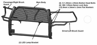 Black Horse Off Road Grille Guard, Rugged Series, Semi-Gloss Powder Coat, Steel, 2.25 Inch Bar Diameter, With Brush Guard – RU-TOTA05-B