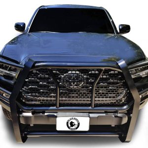 Black Horse Off Road Grille Guard, Rugged Series, 3-Piece Modular, Powder Coated, Steel, With Brush Guard, Without Skid Plate – RU-TOTA16-B