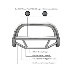 Black Horse Off Road Bull Bar, Max, 2-1/2 Inch Diameter Tube, Polished, Stainless Steel, Without Skid Plate – MBS-HOC5005-PLFB