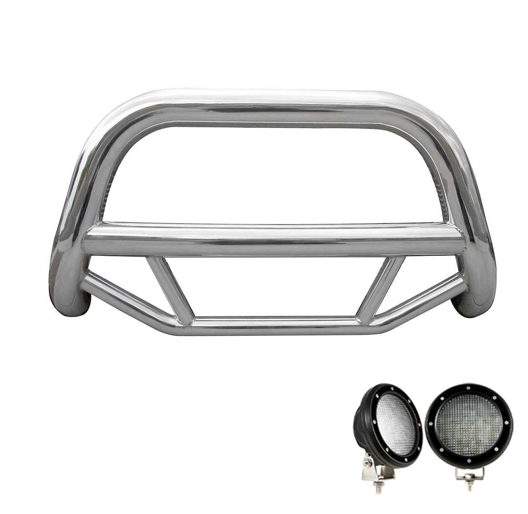 Black Horse Off Road Bull Bar, Max, 2-1/2 Inch Diameter Tube, Polished, Stainless Steel, Without Skid Plate – MBS-HOC5005-PLFB