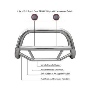Black Horse Off Road Bull Bar, Max, 2-1/2 Inch Diameter Tube, Polished, Stainless Steel, Without Skid Plate – MBS-JEB9206-PLFR
