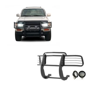 Black Horse Off Road Grille Guard, 3-Piece Modular, Powder Coated, Steel, 1-1/2 Inch Diameter, With Brush Guard, Without Skid Plate – 17T80202MA-PLFB