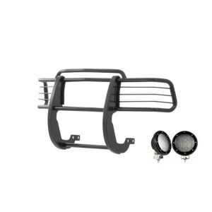 Black Horse Off Road Grille Guard, 3-Piece Modular, Powder Coated, Steel, 1-1/2 Inch Diameter, With Brush Guard, Without Skid Plate – 17T80202MA-PLFB