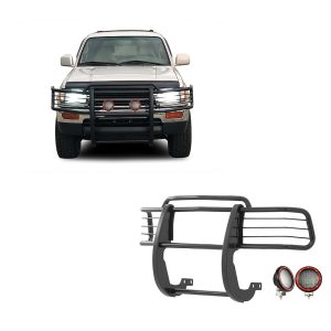 Black Horse Off Road Grille Guard, 3-Piece Modular, Powder Coated, Steel, 1-1/2 Inch Diameter, With Brush Guard, Without Skid Plate – 17T80202MA-PLFR