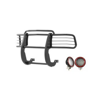 Black Horse Off Road Grille Guard, 3-Piece Modular, Powder Coated, Steel, 1-1/2 Inch Diameter, With Brush Guard, Without Skid Plate – 17T80202MA-PLFR