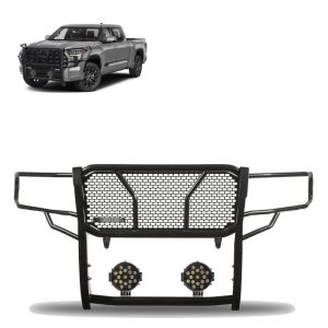 Black Horse Off Road Grille Guard, Rugged Series, 3-Piece Modular, Semi-Gloss Powder Coat, Steel, 2-1/4 Inch Bar Diameter – RU-TOTU22-B-PLB