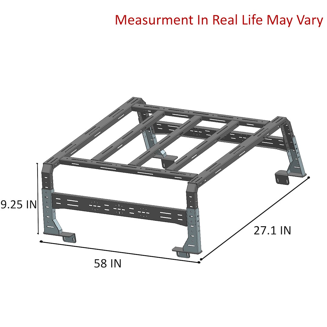 Black Horse Off Road Truck Bed Bar, Overland, Rugged Style, With Bed Rail Track for Cross Bar Mounting/ with Two 150 Pound Capacity Cross Bars – TR11B