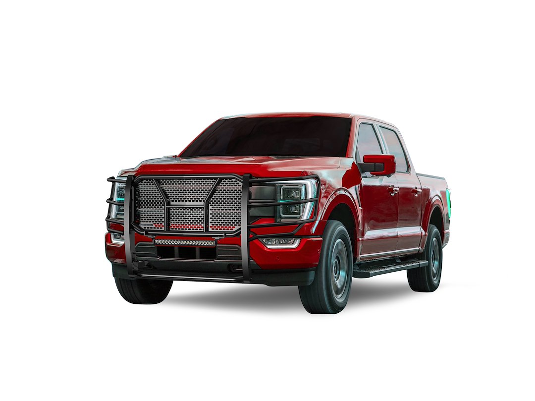 Black Horse Off Road Grille Guard, Rugged Series, 3-Piece Modular, Semi-Gloss Powder Coat, Steel, 2.25 Inch Bar Diameter – RU-FOF116-B-K2