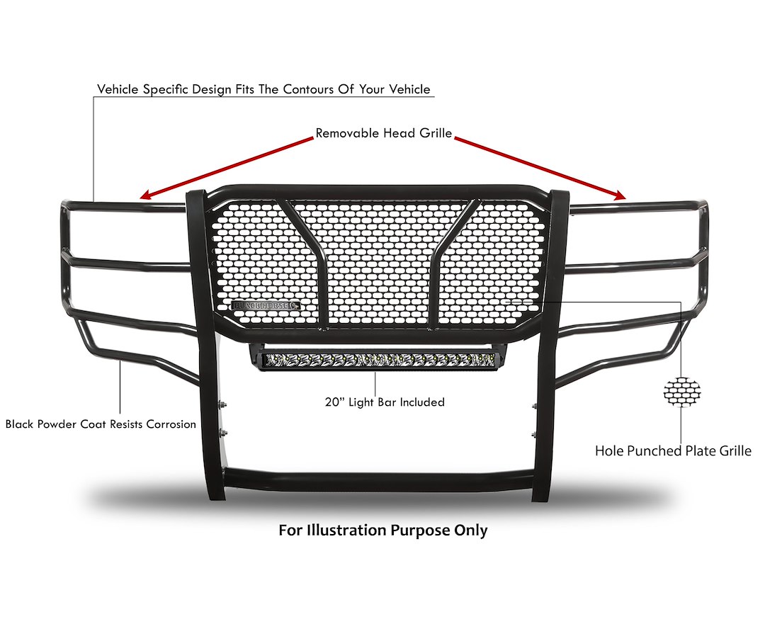 Black Horse Off Road Grille Guard, Rugged Series, 3-Piece Modular, Semi-Gloss Powder Coat, Steel, 2.25 Inch Bar Diameter – RU-FOF116-B-K2
