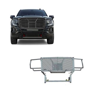 Black Horse Off Road Grille Guard, Rugged Series, 3-Piece Modular, Semi-Gloss Powder Coat, Steel, 2-1/4 Inch Bar Diameter – RU-GMSI19-B-K2