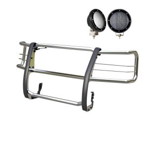 Black Horse Off Road Grille Guard, 3-Piece Modular, Polished, Stainless Steel, 1-1/2 Inch Diameter, With Brush Guard – 17GV02MSS-PLFB