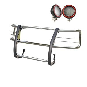 Black Horse Off Road Grille Guard, 3-Piece Modular, Polished, Stainless Steel, 1-1/2 Inch Diameter, With Brush Guard – 17GV02MSS-PLFR