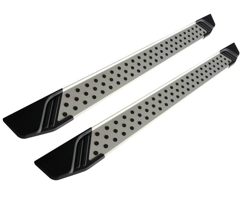 Black Horse Off Road Running Board, Vortex, Silver with Black Grip Dots, Frame Mount, Aluminum, Unlighted, With Mounting Hardware – VO-JPGC79