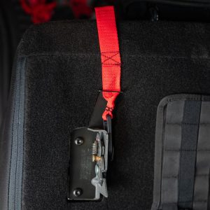 Builtright Seat Latch Release Kit, Strap Type, With Black Zinc Coated Bracket/ Glass Fiber Reinforced Composite Pull Tab and Red Nylon Strap – 100113