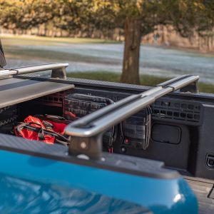 Builtright Molle Cargo Panel, Rivian R1T, Bedside Mount, Screw on, Powder Coated, Textured Black, Aluminum – 102712