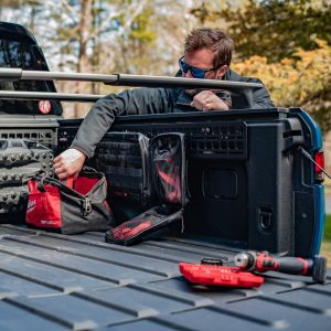 Builtright Molle Cargo Panel, Rivian R1T, Bedside Mount, Screw on, Powder Coated, Textured Black, Aluminum – 102713