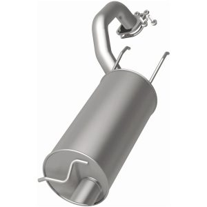 Bre Exhaust Exhaust Muffler, 7 Inch Diameter Round Aluminized Steel Case, Single 2-1/4 Inch Offset Inlet, Single 2-1/4 Inch Offset Outlet – 108-0007