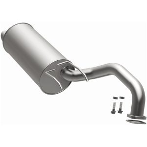 Bre Exhaust Exhaust Muffler, 7 Inch Diameter Round Aluminized Steel Case, Single 2-1/4 Inch Offset Inlet, Single 2-1/4 Inch Offset Outlet – 108-0007