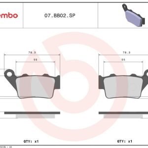 Brembo Brake Pad, Prime Line, Sintered Compound, Set of 2, 78.4 Millimeter Width X 41.2 Millimeter Height X 9.2 Millimeter Thickness – 07BB02SP