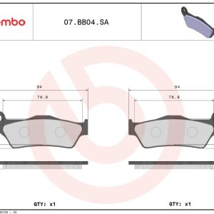Brembo Brake Pad, Prime Line, Sintered Compound, Set of 2, 94 Millimeter Width X 36.5 Millimeter Height X 7.6 Millimeter Thickness – 07BB04SA