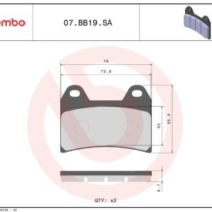 Brembo Brake Pad, Prime Line, Sintered Compound, Set of 2, 75.1 Millimeter Width X 55.5 Millimeter Height X 8.6 Millimeter Thickness – 07BB19SA