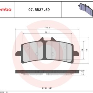 Brembo Brake Pad, Prime Line, Sintered Compound, Set of 2, 102.2 Millimeter Width X 42 Millimeter Height X 7.7 Millimeter Thickness – 07BB3759