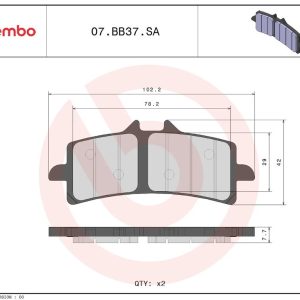 Brembo Brake Pad, Prime Line, Sintered Compound, Set of 2, 102.2 Millimeter Width X 41.9 Millimeter Height X 8.1 Millimeter Thickness – 07BB37SA